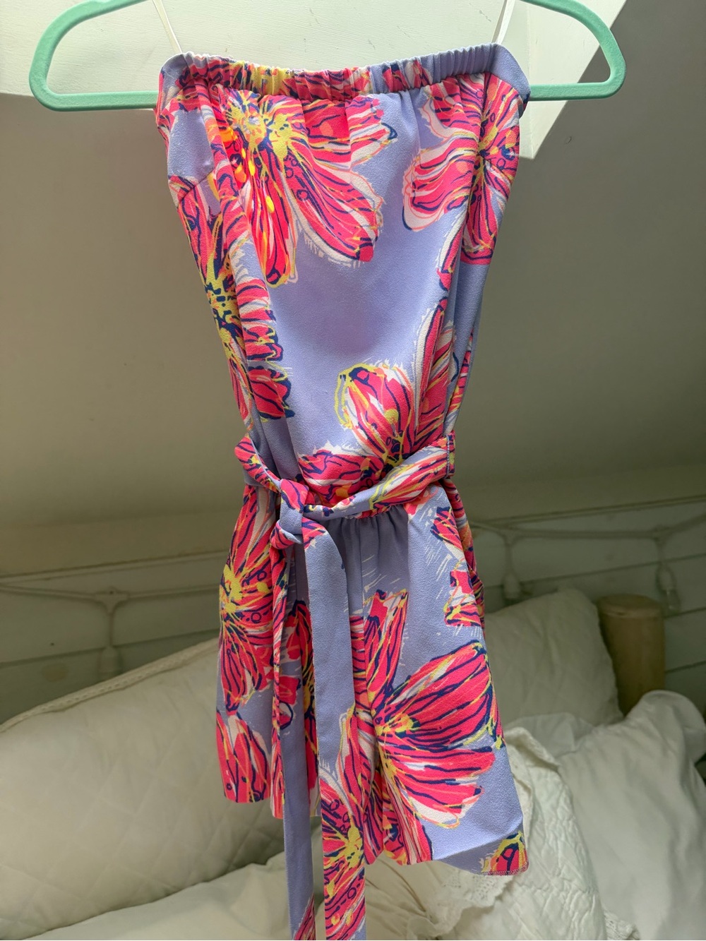 Lilly Pulitzer Lavender Strapless Floral Tie-Waist Romper